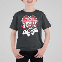 Funny Valentine's Day Gaming T Shirt For Kid V Is For Video Games Big Heart