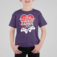 Funny Valentine's Day Gaming T Shirt For Kid V Is For Video Games Big Heart