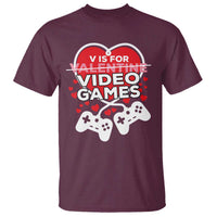 Funny Valentine's Day Gaming T Shirt V Is For Video Games Big Heart