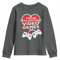 Funny Valentine's Day Gaming Youth Sweatshirt V Is For Video Games Big Heart