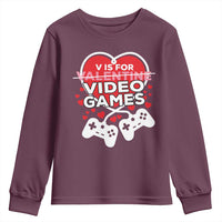 Funny Valentine's Day Gaming Youth Sweatshirt V Is For Video Games Big Heart