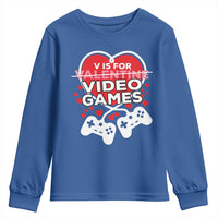 Funny Valentine's Day Gaming Youth Sweatshirt V Is For Video Games Big Heart