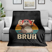 Funny Groundhog 67 Throw Blanket Six Seven Bruh Retro Vintage Woodchuck Day - Wonder Print Shop