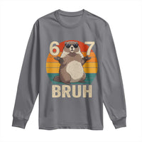 Funny Groundhog 67 Long Sleeve Shirt Six Seven Bruh Retro Vintage Woodchuck Day - Wonder Print Shop