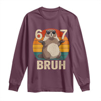 Funny Groundhog 67 Long Sleeve Shirt Six Seven Bruh Retro Vintage Woodchuck Day - Wonder Print Shop