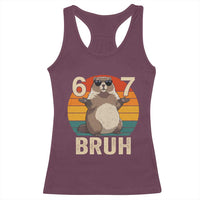 Funny Groundhog 67 Racerback Tank Top Six Seven Bruh Retro Vintage Woodchuck Day - Wonder Print Shop