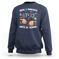 Bruh I Survived 67 33 Days Of School Sweatshirt Funny 100th Days of School Pixel 67 Hands