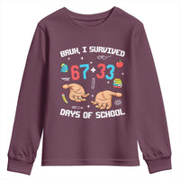 Bruh I Survived 67 33 Days Of School Youth Sweatshirt Funny 100th Days of School Pixel 67 Hands