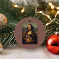 Mona Lisa Holding Groundhog Parody Painting Ceramic Ornament Funny Groundhog Day