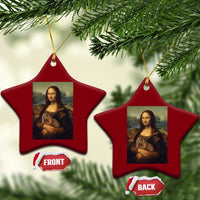 Mona Lisa Holding Groundhog Parody Painting Ceramic Ornament Funny Groundhog Day