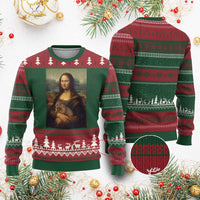 Mona Lisa Holding Groundhog Parody Painting Ugly Christmas Sweater Funny Groundhog Day