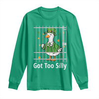 Funny Got Too Silly St Patricks Day Long Sleeve Shirt Goose Pun Humor Animal Lovers Shamrock