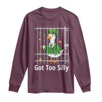 Funny Got Too Silly St Patricks Day Long Sleeve Shirt Goose Pun Humor Animal Lovers Shamrock