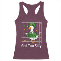 Funny Got Too Silly St Patricks Day Racerback Tank Top Goose Pun Humor Animal Lovers Shamrock