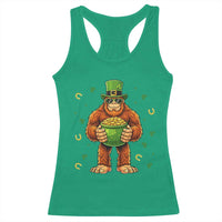 Funny St Patricks Day Bigfoot Lucky Pot Gold Sunglasses Sasquatch Racerback Tank Top
