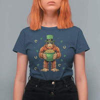 Funny St Patricks Day Bigfoot Lucky Pot Gold Sunglasses Sasquatch T Shirt For Women