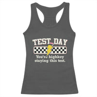 Funny Test Day You're Highkey Staying This Test Racerback Tank Top Teacher Pencil Lightning Bolt