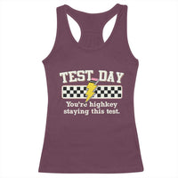 Funny Test Day You're Highkey Staying This Test Racerback Tank Top Teacher Pencil Lightning Bolt