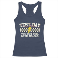 Funny Test Day You Got This Bruh No Cap Racerback Tank Top Teacher Pencil Lightning Bolt