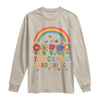 Funny You Can Do Hard Things Long Sleeve Shirt Motivational Quote Flowers Rainbow