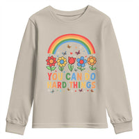 Funny You Can Do Hard Things Youth Sweatshirt Motivational Quote Flowers Rainbow