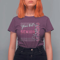 Personalized Senior 2025 T Shirt For Women Custom Text Class Of 2025 Graduation Glitter Print