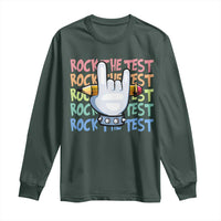 Funny Rock The Test Teacher Testing Day Long Sleeve Shirt Rock And Roll Hand Sign