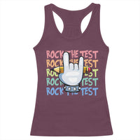 Funny Rock The Test Teacher Testing Day Racerback Tank Top Rock And Roll Hand Sign