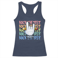 Funny Rock The Test Teacher Testing Day Racerback Tank Top Rock And Roll Hand Sign
