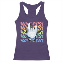 Funny Rock The Test Teacher Testing Day Racerback Tank Top Rock And Roll Hand Sign