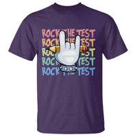 Funny Rock The Test Teacher Testing Day T Shirt Rock And Roll Hand Sign