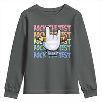 Funny Rock The Test Teacher Testing Day Youth Sweatshirt Rock And Roll Hand Sign