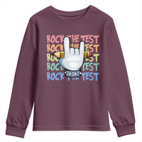 Funny Rock The Test Teacher Testing Day Youth Sweatshirt Rock And Roll Hand Sign