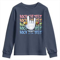 Funny Rock The Test Teacher Testing Day Youth Sweatshirt Rock And Roll Hand Sign