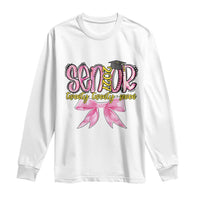 Funny Senior EST 2027 Graduation Long Sleeve Shirt Twenty Twenty Seven Pink Bow