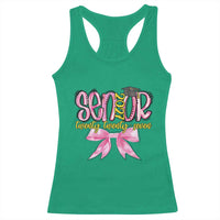 Funny Senior EST 2027 Graduation Racerback Tank Top Twenty Twenty Seven Pink Bow