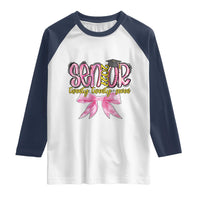 Funny Senior EST 2027 Graduation Raglan Shirt Twenty Twenty Seven Pink Bow