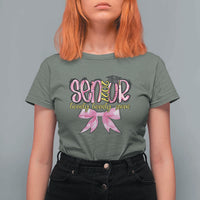 Funny Senior EST 2027 Graduation T Shirt For Women Twenty Twenty Seven Pink Bow