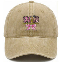 Funny Senior EST 2027 Graduation Washed Cotton Baseball Cap Twenty Twenty Seven Pink Bow