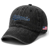 Illinois Varsity Script Classic Sports Jersey Style Washed Cotton Baseball Cap