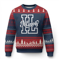Illinois Sports Fan Ugly Christmas Sweater Varsity Aesthetic IL State Pride