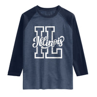 Illinois Sports Fan Raglan Shirt Varsity Aesthetic IL State Pride