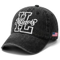 Illinois Sports Fan Washed Cotton Baseball Cap Varsity Aesthetic IL State Pride