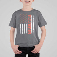 Illinois Pride T Shirt For Kid Vintage American Flag Distressed Varsity Aesthetic Letters IL State