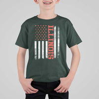 Illinois Pride T Shirt For Kid Vintage American Flag Distressed Varsity Aesthetic Letters IL State