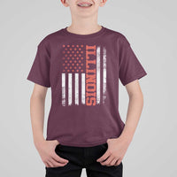 Illinois Pride T Shirt For Kid Vintage American Flag Distressed Varsity Aesthetic Letters IL State