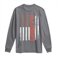 Illinois Pride Long Sleeve Shirt Vintage American Flag Distressed Varsity Aesthetic Letters IL State