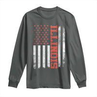 Illinois Pride Long Sleeve Shirt Vintage American Flag Distressed Varsity Aesthetic Letters IL State