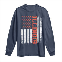 Illinois Pride Long Sleeve Shirt Vintage American Flag Distressed Varsity Aesthetic Letters IL State