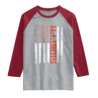 Illinois Pride Raglan Shirt Vintage American Flag Distressed Varsity Aesthetic Letters IL State